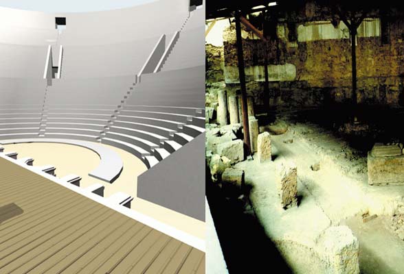 Teatro romano de Lisboa: conjectura e espaço actualmente a descoberto (fonte: CML)